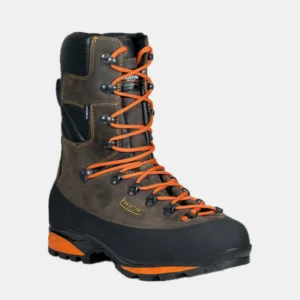 Longstone HUNTER DAKAR - Orange — three-quarter view, brown full-grain leather hunting boot with orange laces and an orange Vibram midsole