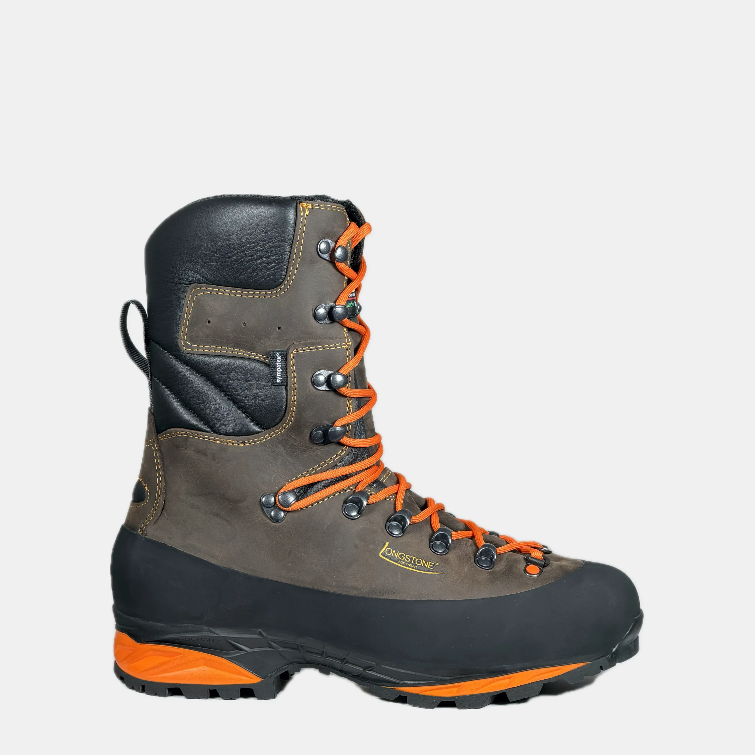 HUNTER DAKAR - Orange Longstone HUNTER DAKAR - Orange — right side view, brown full-grain leather hunting boot with orange laces and an orange Vibram midsole