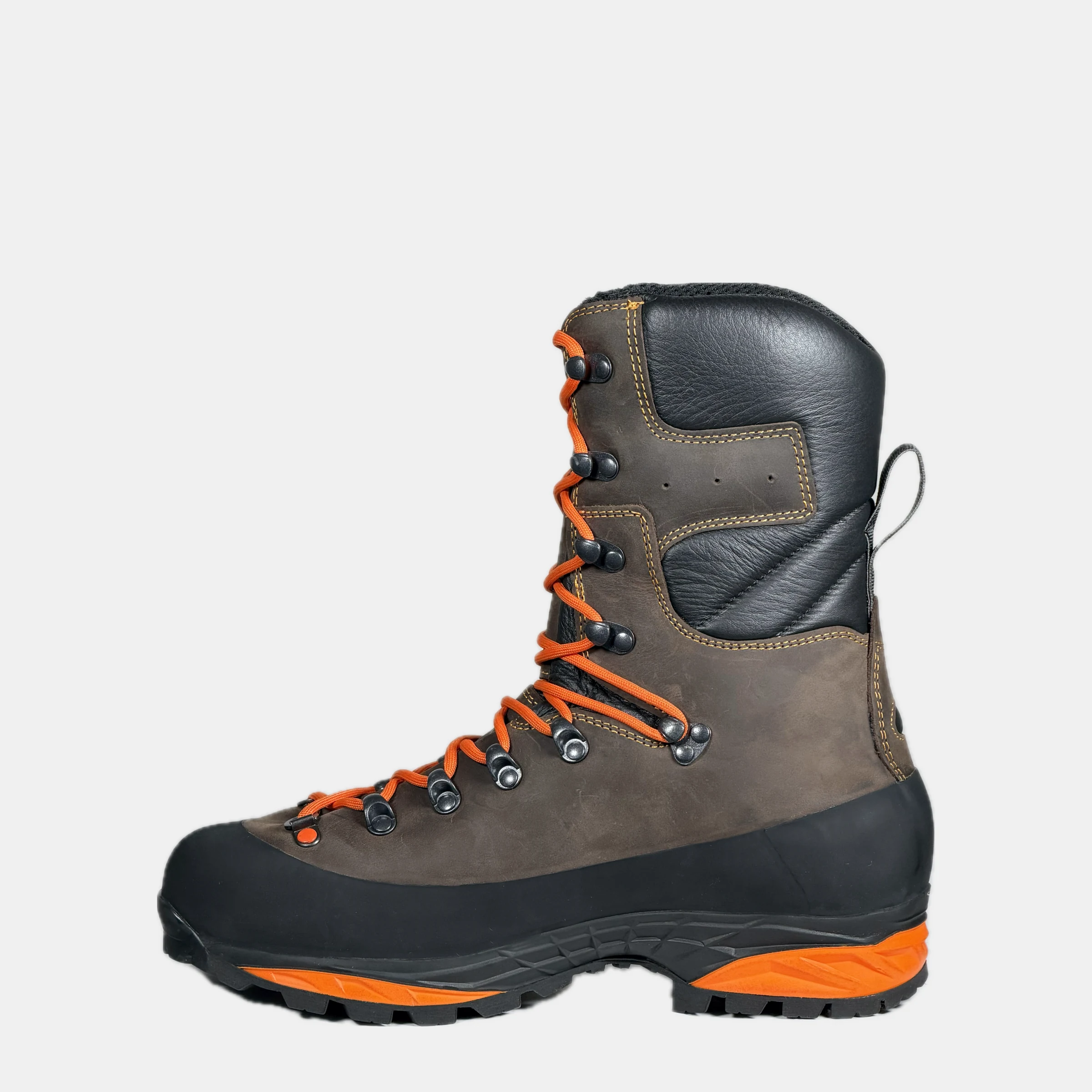 HUNTER DAKAR - Orange Longstone HUNTER DAKAR - Orange — left side view, brown full-grain leather hunting boot with orange laces and an orange Vibram midsole