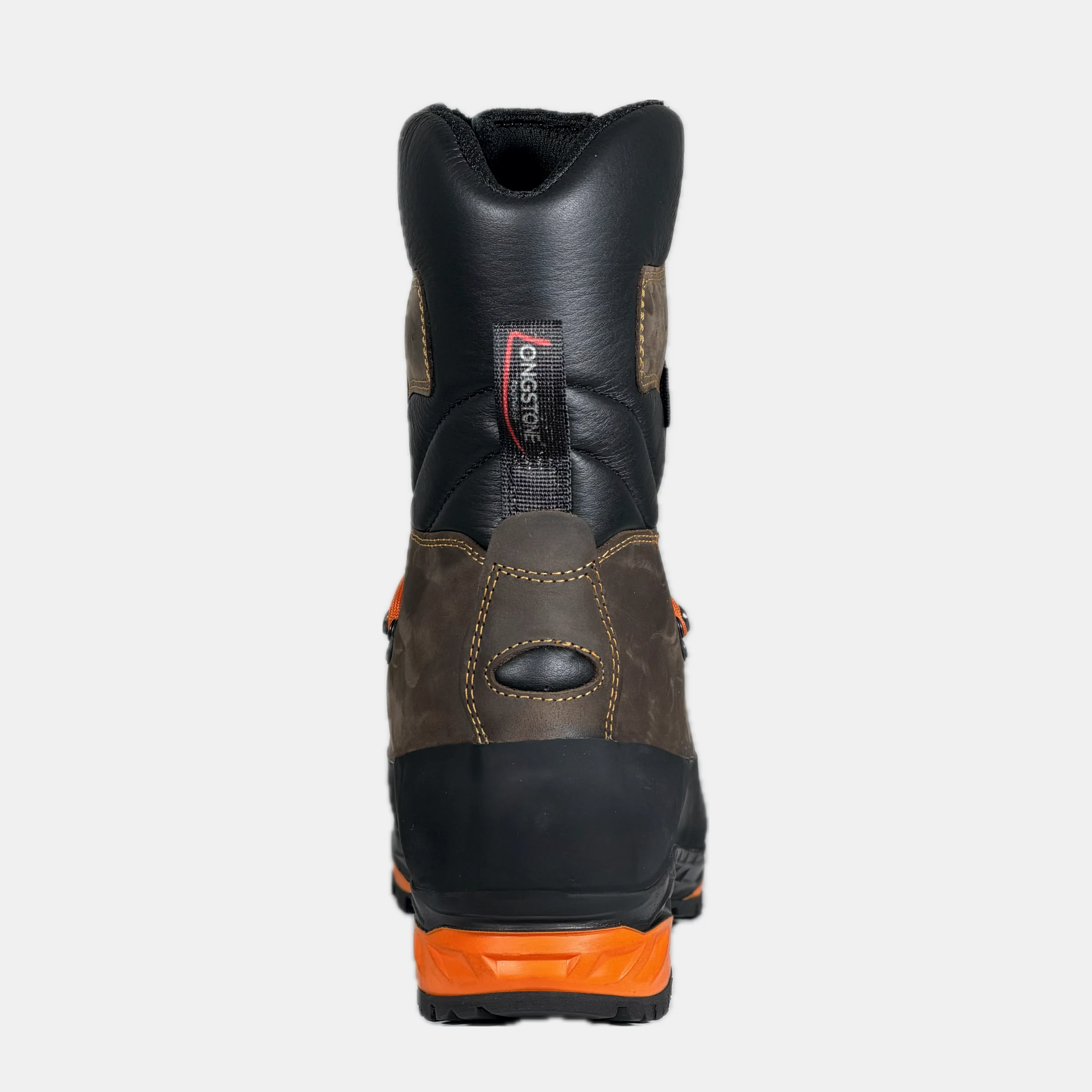 HUNTER DAKAR - Orange Longstone HUNTER DAKAR - Orange — rear view, brown full-grain leather hunting boot with orange laces and an orange Vibram midsole